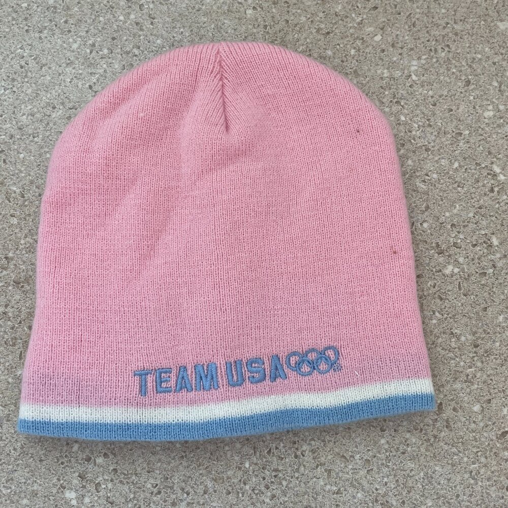 Team USA Pink Beanie w/blue embroidery